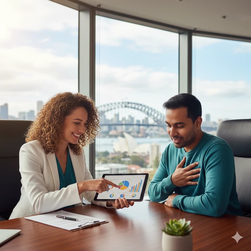 Tax consultant reviewing documents with a migrant client